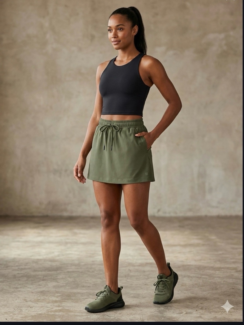 Sweaty Betty Olive Green Drawstring Active Skort
